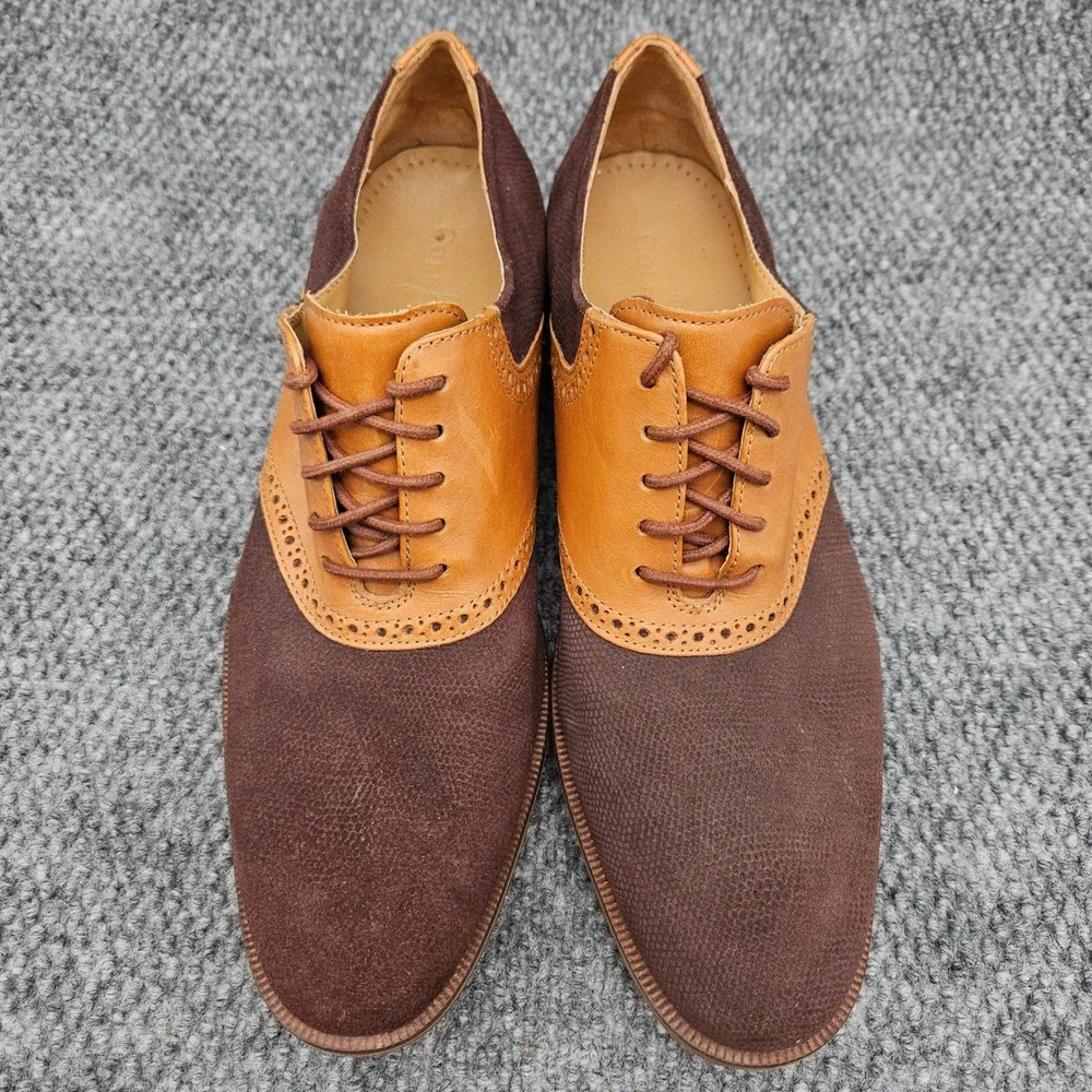 Cole Haan (Men's 10 M) Brown Tan Leather Suede Saddle Oxford Dress Shoes Brogue